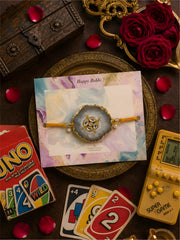 Silver Paachi Kundan Brooch Rakhi (Prepaid only)