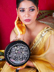 Gulabnava Embroidered Festive Clutch Black Satin Minaudière