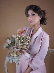 Kirti Sanon Wearing Crown Gold Beads & Crystals Minaudière