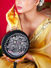 Gulabnava Embroidered Festive Clutch Black Satin Minaudière