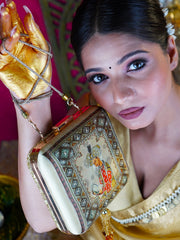 Sehzaada Embroidered Festive Clutch Beige Satin Minaudière