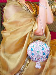 Kamal h Embroidered Festive Clutch Pink Satin Minaudière