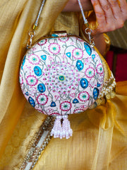 Kamal h Embroidered Festive Clutch Pink Satin Minaudière