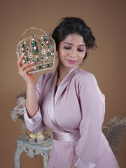 Kirti Sanon Wearing Crown Gold Beads & Crystals Minaudière