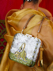 Mumtaz Baano Embroidered Festive Clutch Grey Satin Minaudière