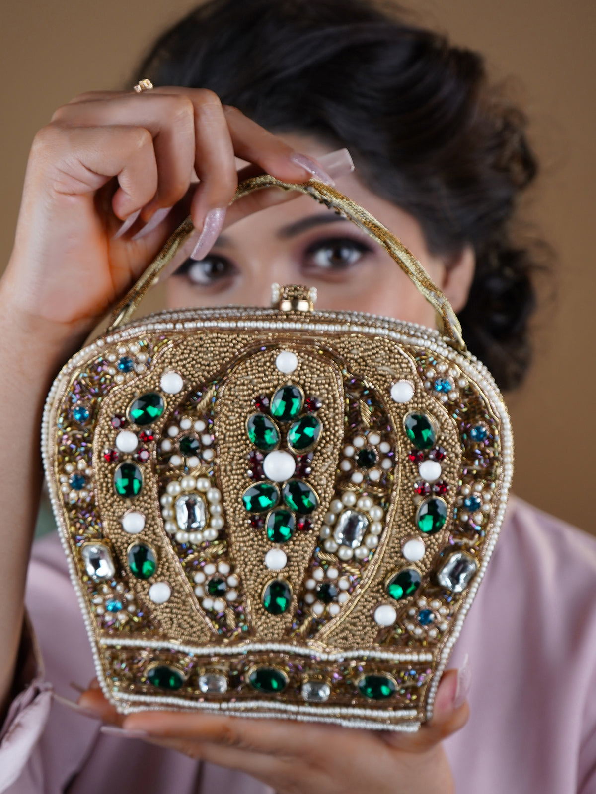 Crown Gold Beads & Crystals Minaudière