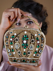 Kirti Sanon Wearing Crown Gold Beads & Crystals Minaudière