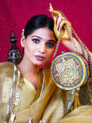 Mandala Midnight Embroidered Festive Clutch Gold Satin Minaudière