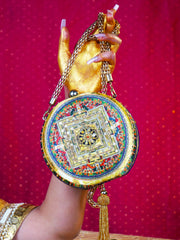 Mandala Midnight Embroidered Festive Clutch Gold Satin Minaudière