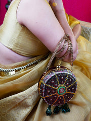 Chandbala Embroidered Festive Clutch Red Satin Minaudière