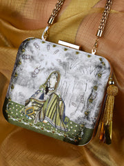 Mumtaz Baano Embroidered Festive Clutch Grey Satin Minaudière
