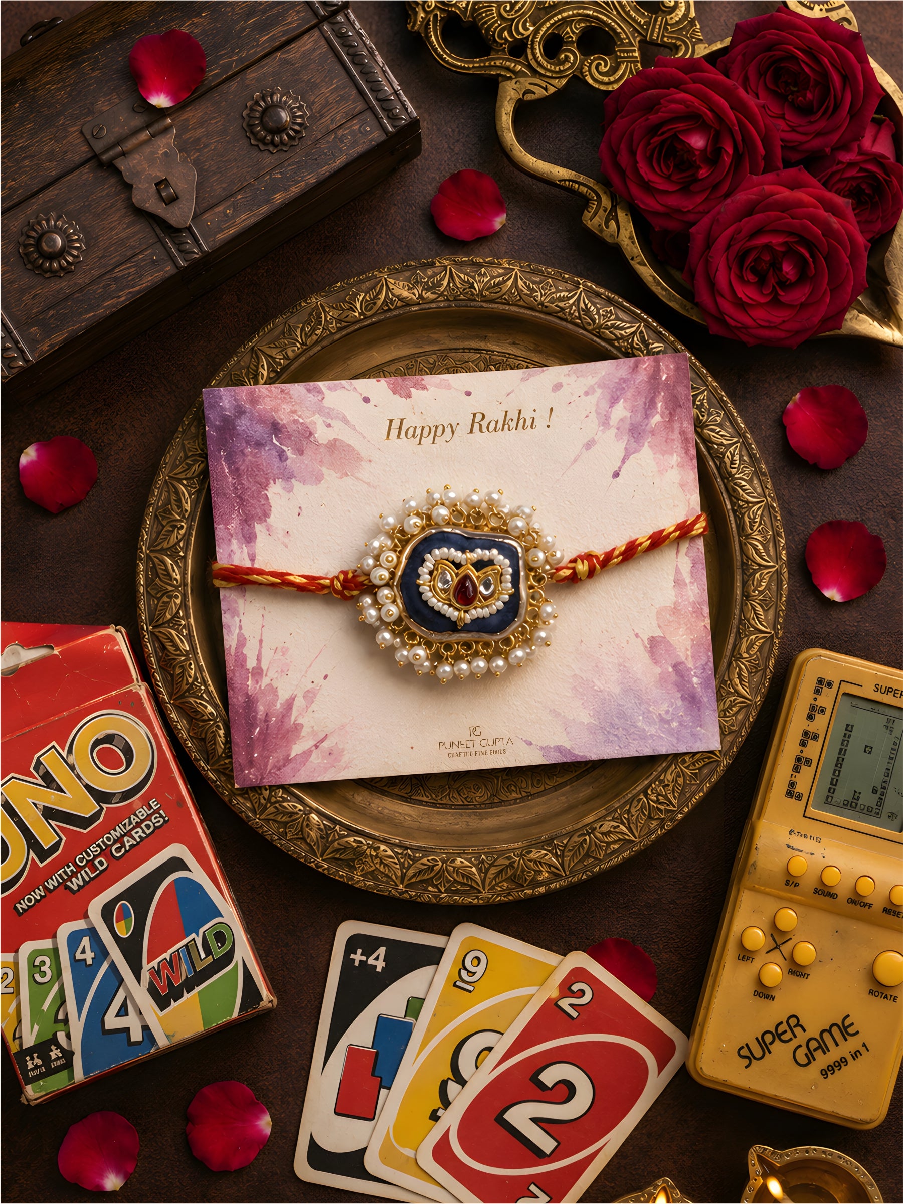 Padma Paachi Kundan Brooch Rakhi (Prepaid only)