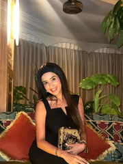 Misha Momin Wearing Night Safari Clutch Black Satin Minaudière