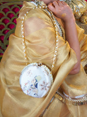 Kamalkanta Embroidered Festive Clutch Cream Satin Minaudière