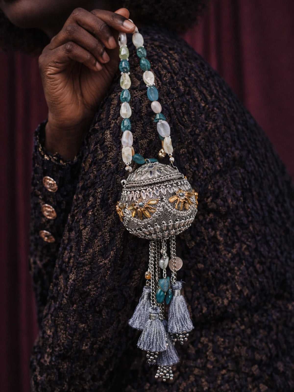 Silver Bindu Orb Potli