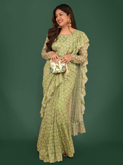 Ishita Dutta Wearing Tropical Parakeet Clutch Green Satin Minaudière