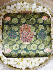 Hastkala Embroidered Festive Clutch Green Satin Minaudière
