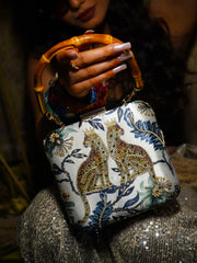 Tropical Tiger Queen Clutch White & Blue Satin Minaudière