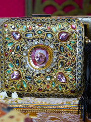 Queens Jewel Embroidered Festive Clutch Multi Satin Minaudière