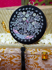 Gulabnava Embroidered Festive Clutch Black Satin Minaudière