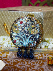 Ek Noor Embroidered Festive Clutch Blue, Black Satin Minaudière