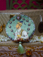 Raazdaar Embroidered Festive Clutch Green Satin Minaudière