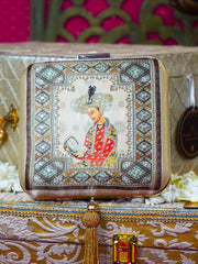 Sehzaada Embroidered Festive Clutch Beige Satin Minaudière