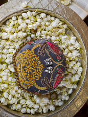 Shararti Paro Embroidered Festive Clutch Grey Satin Minaudière