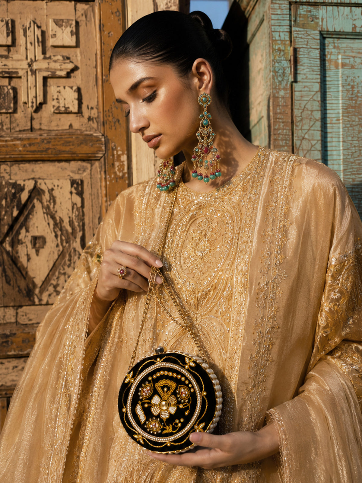 Awadhi Zardozi Embroidered Clutch