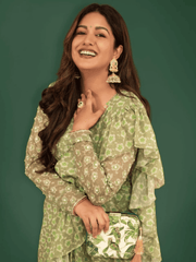 ISHITA DUTTA Wearing Tropical Parakeet Clutch
