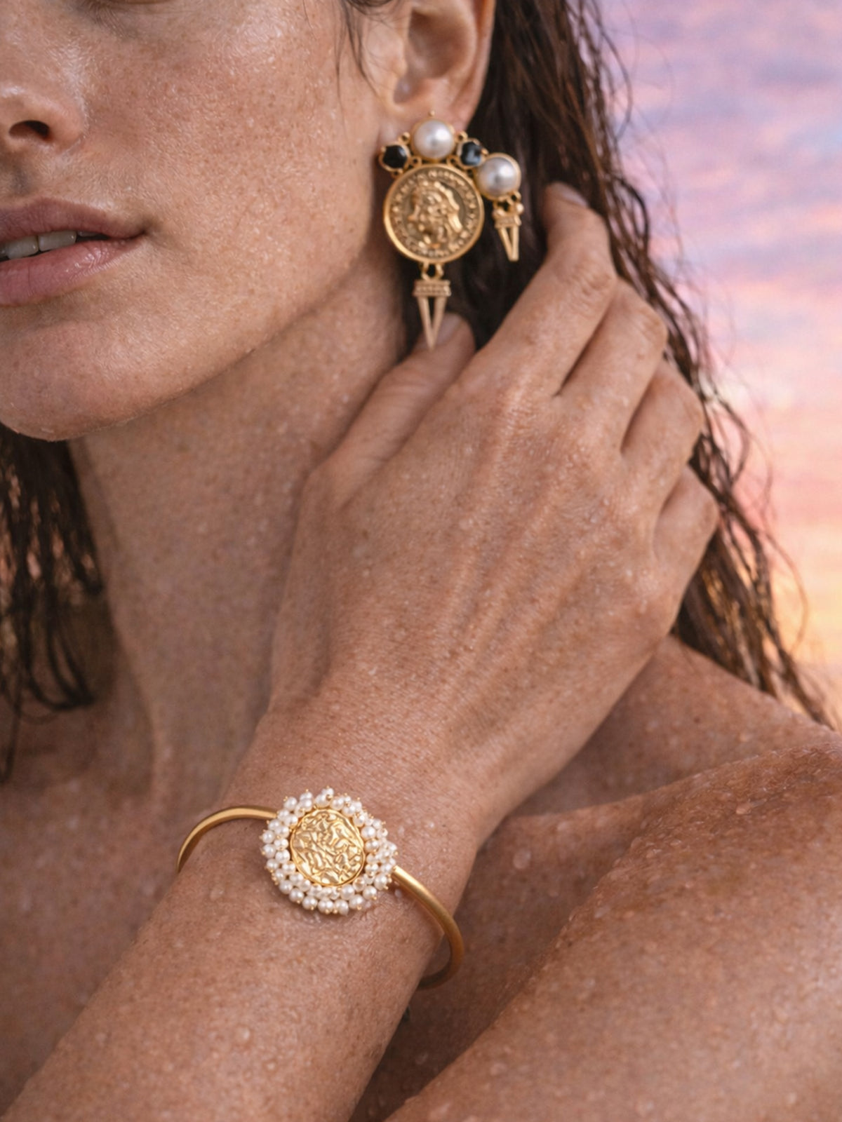 Heritage Pearl Medallion Bangle