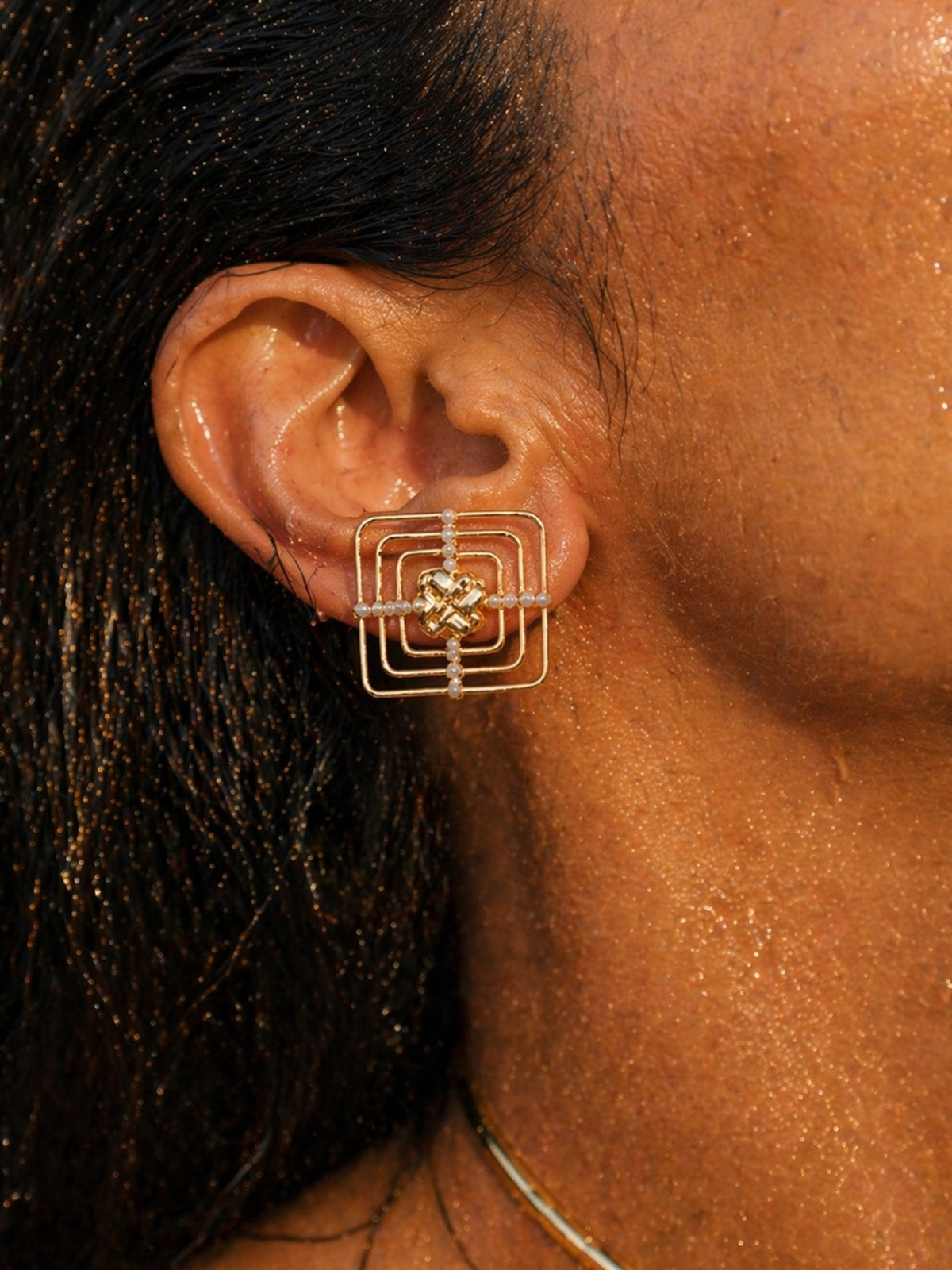 Lattice Pearl Square Studs