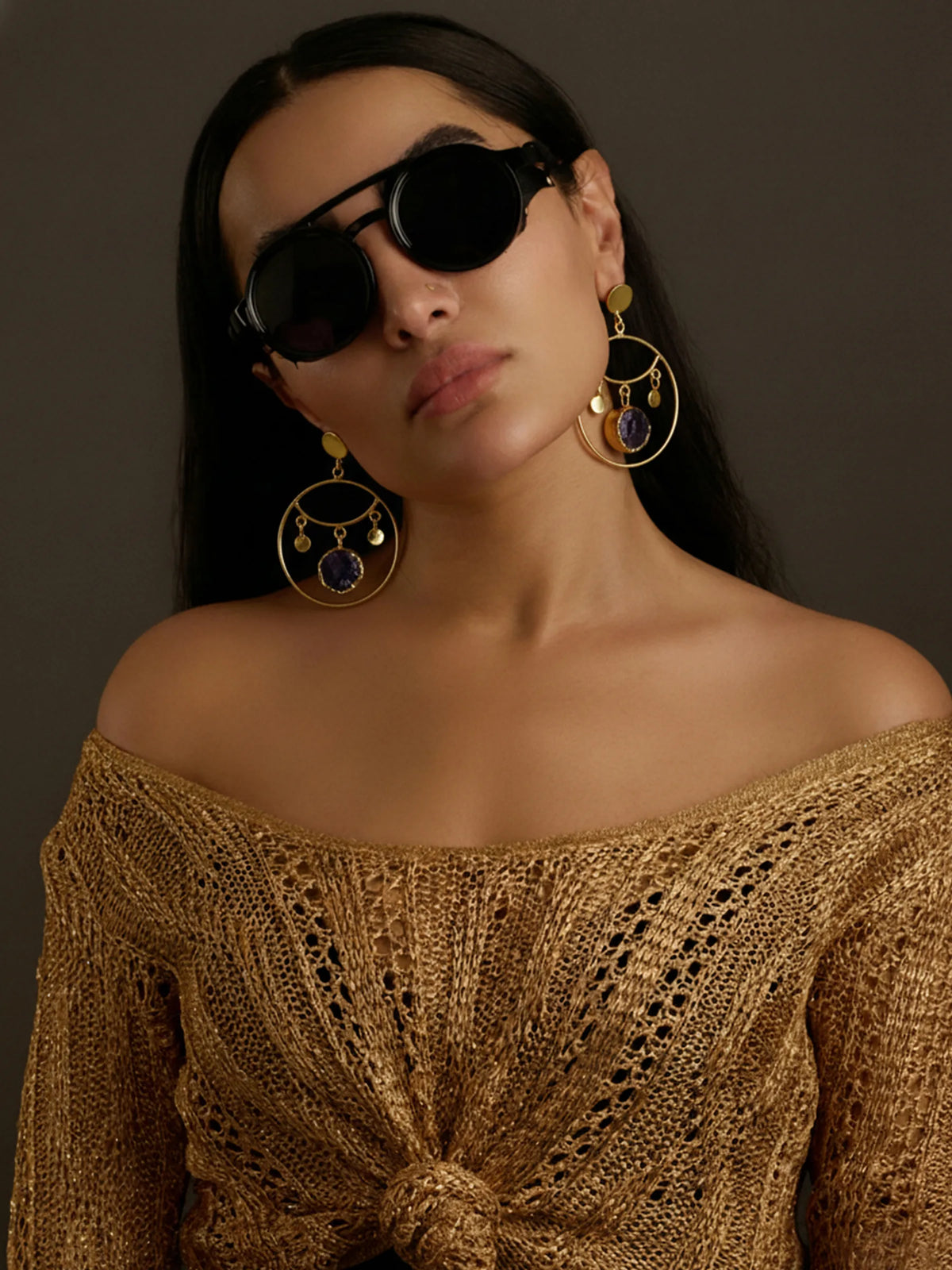 Amethyst Aurea Disc Earrings