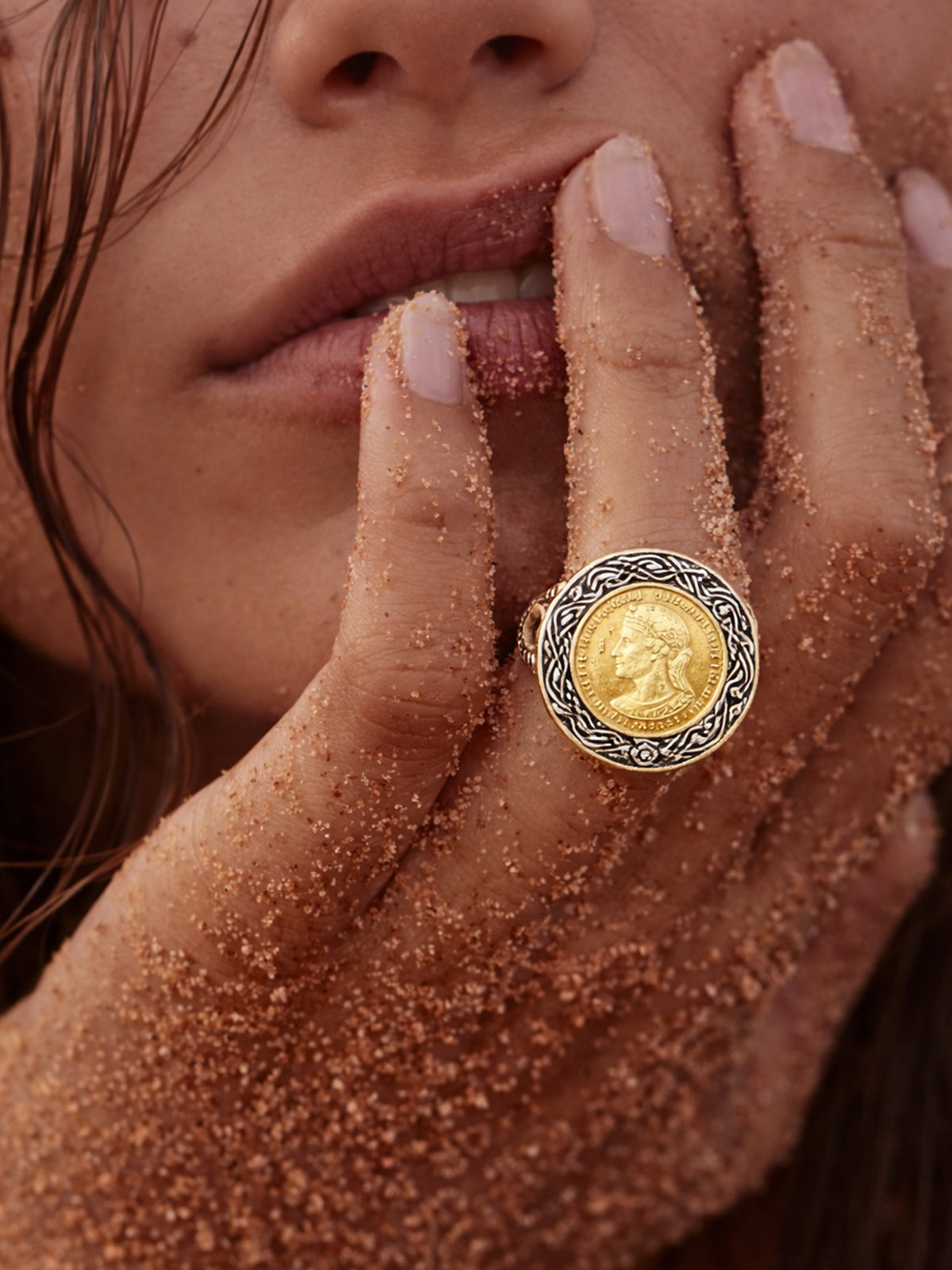 Woven Crest Coin Ring