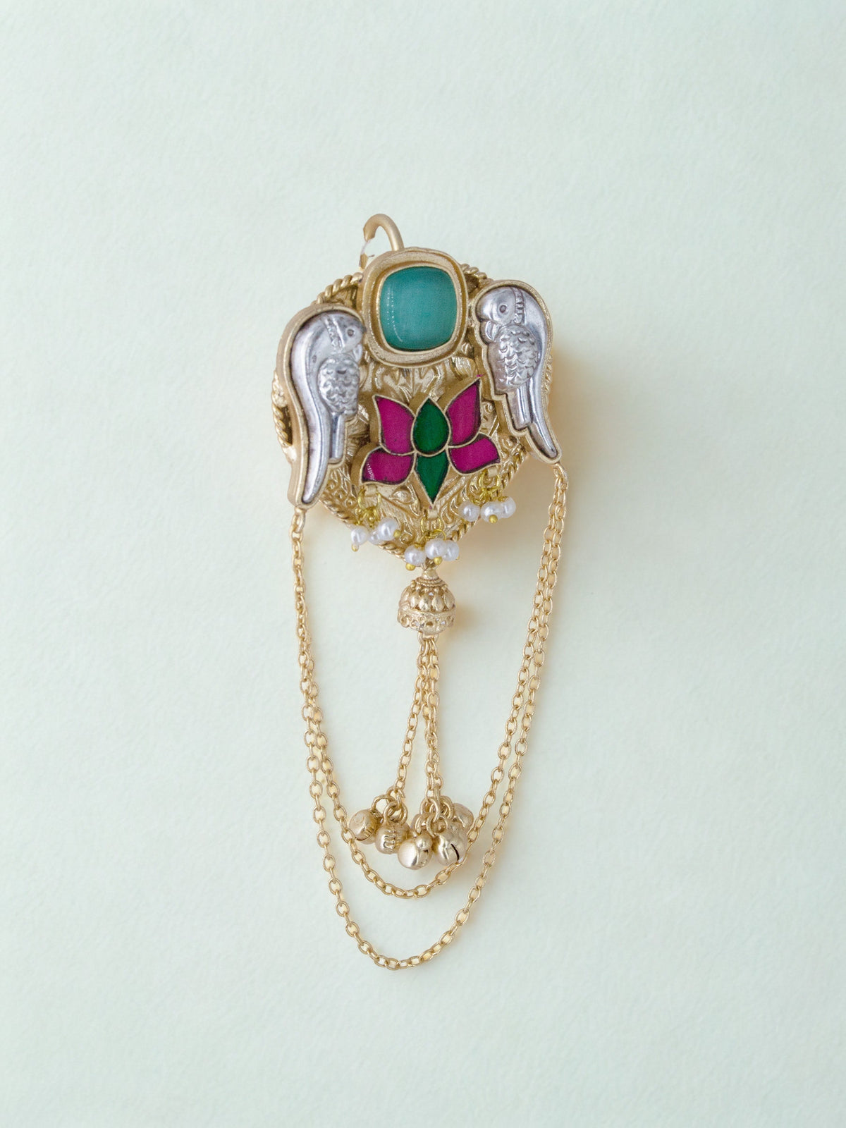 Twin Parrot Lotus Crest Hair Pin