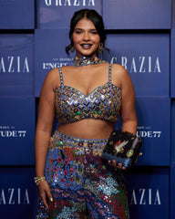 TARINI SHAH Wearing Midnight Crane Clutch